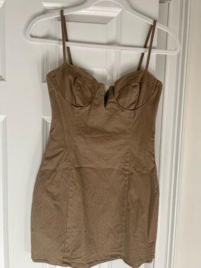 superdown Taupe Strapless Bustier Dress